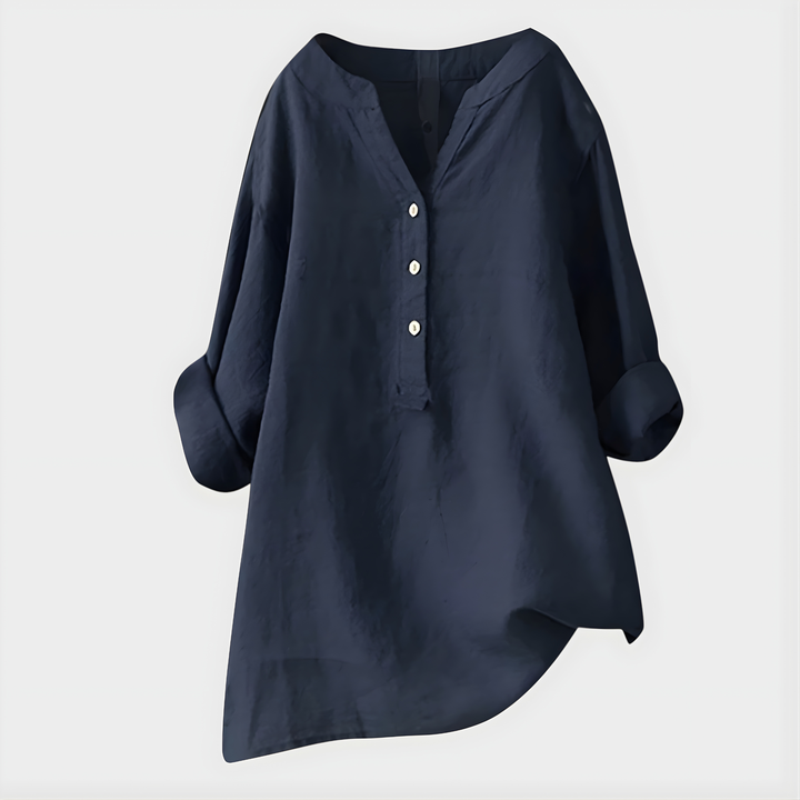 Veronique | Elegant Cotton-Linen V-Neck Blouse