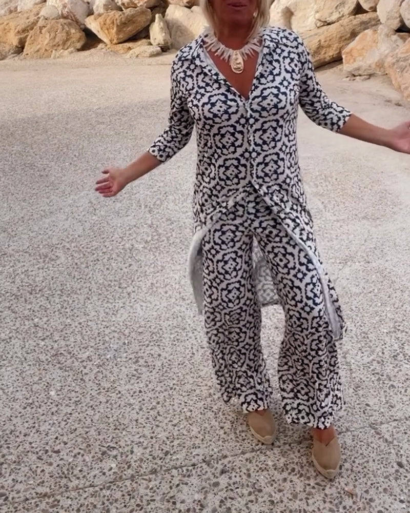 Livia | Vintage Printed Blouse &amp; Pants Set