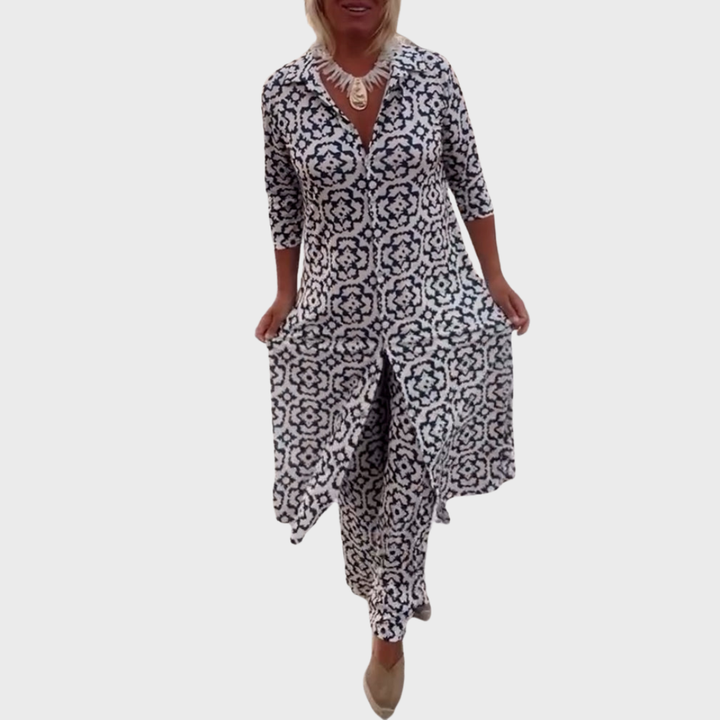 Livia | Vintage Printed Blouse &amp; Pants Set