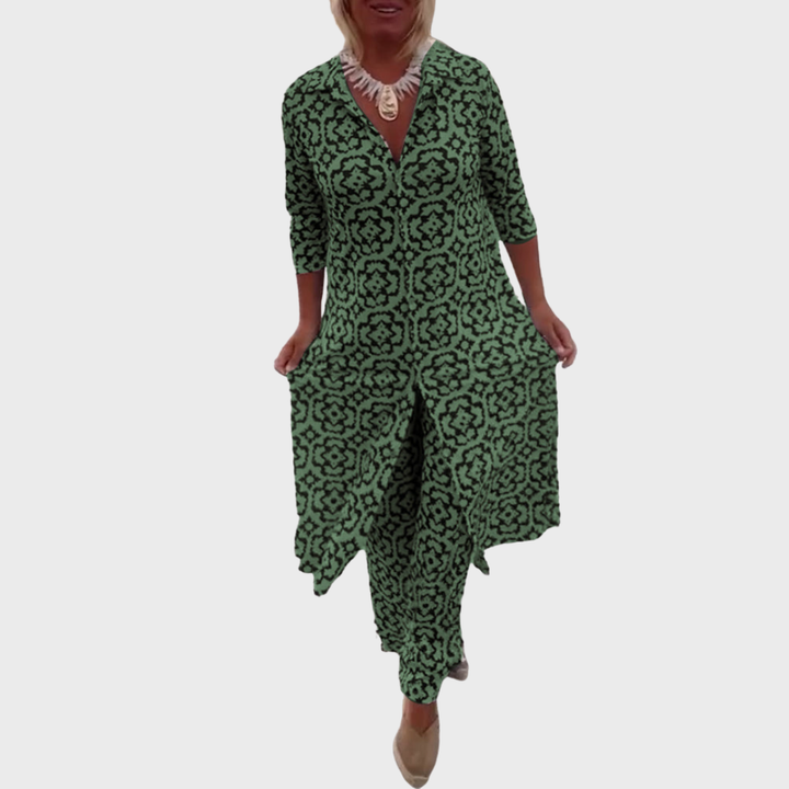 Livia | Vintage Printed Blouse &amp; Pants Set