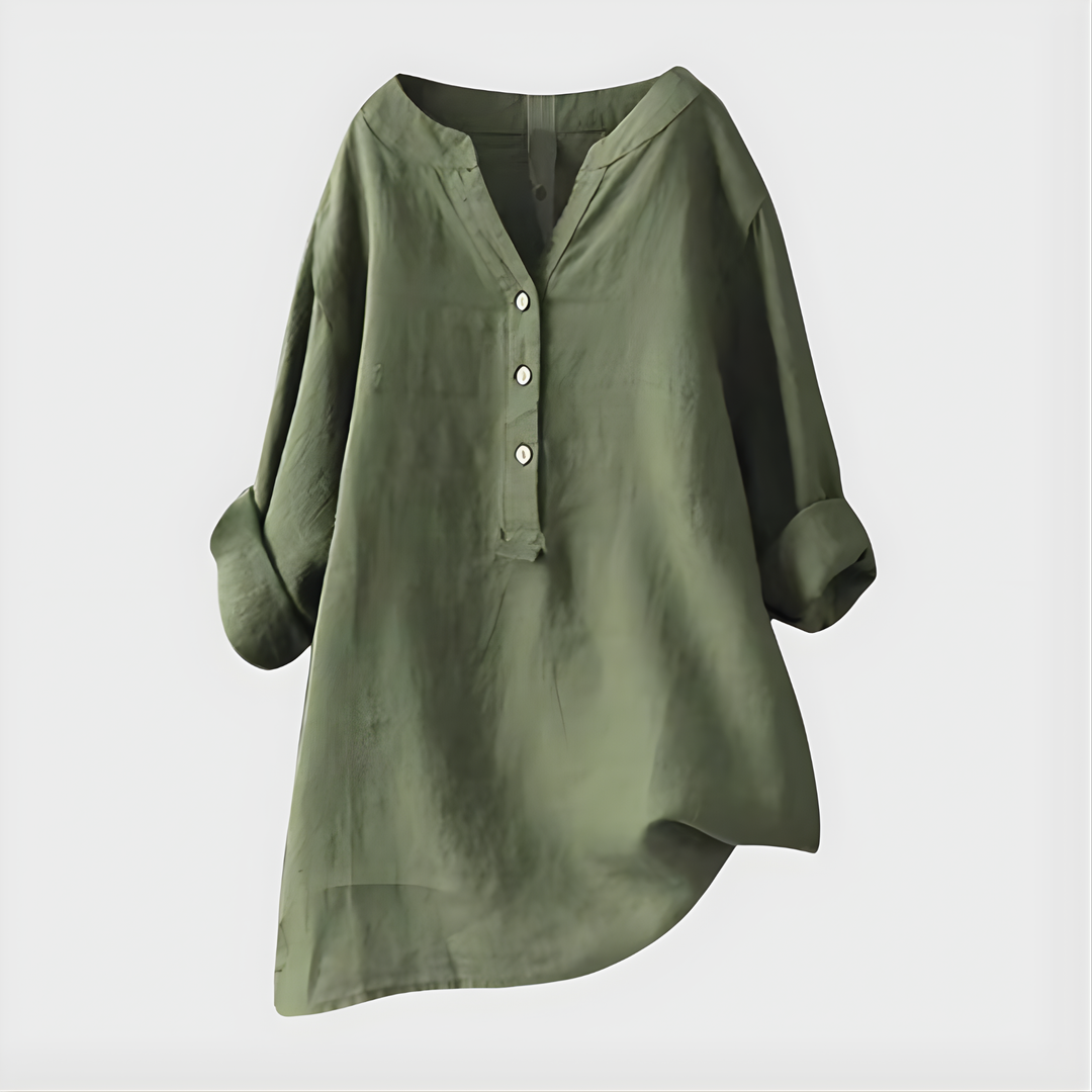 Veronique | Elegant Cotton-Linen V-Neck Blouse