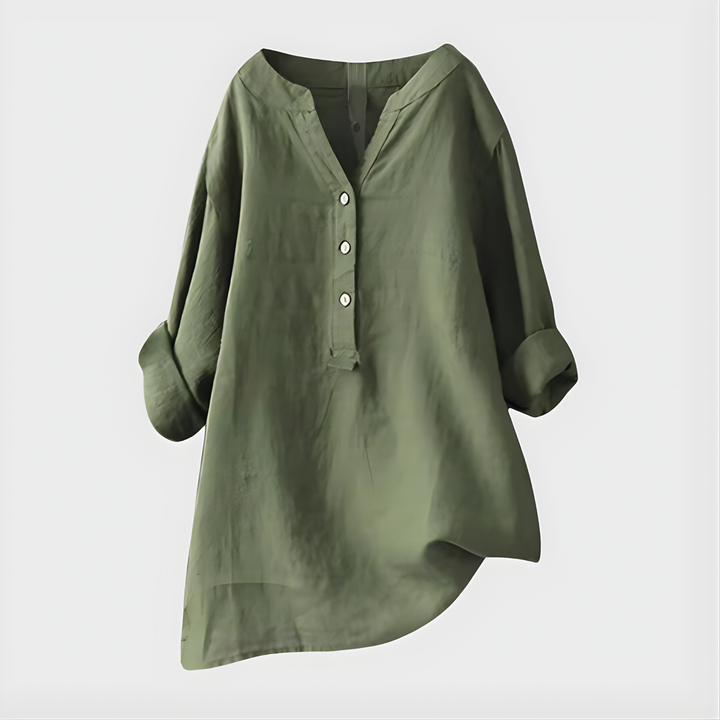 Veronique | Elegant Cotton-Linen V-Neck Blouse