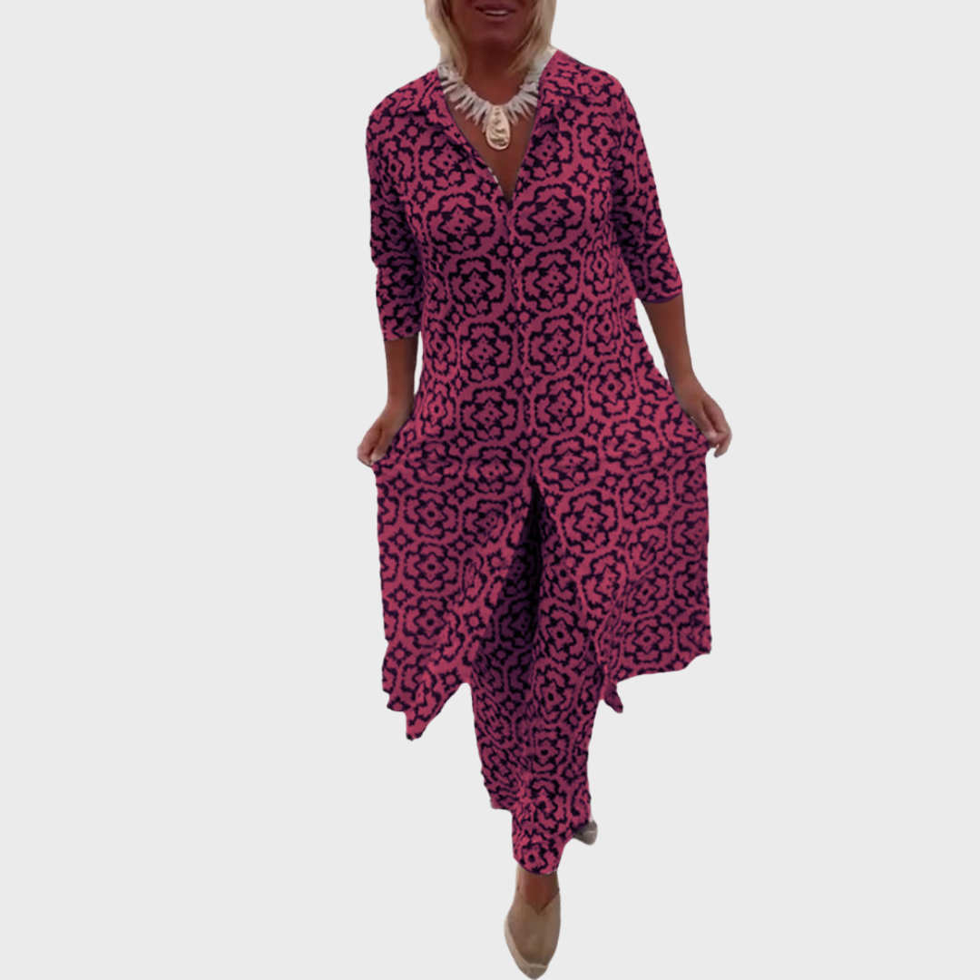 Livia | Vintage Printed Blouse &amp; Pants Set
