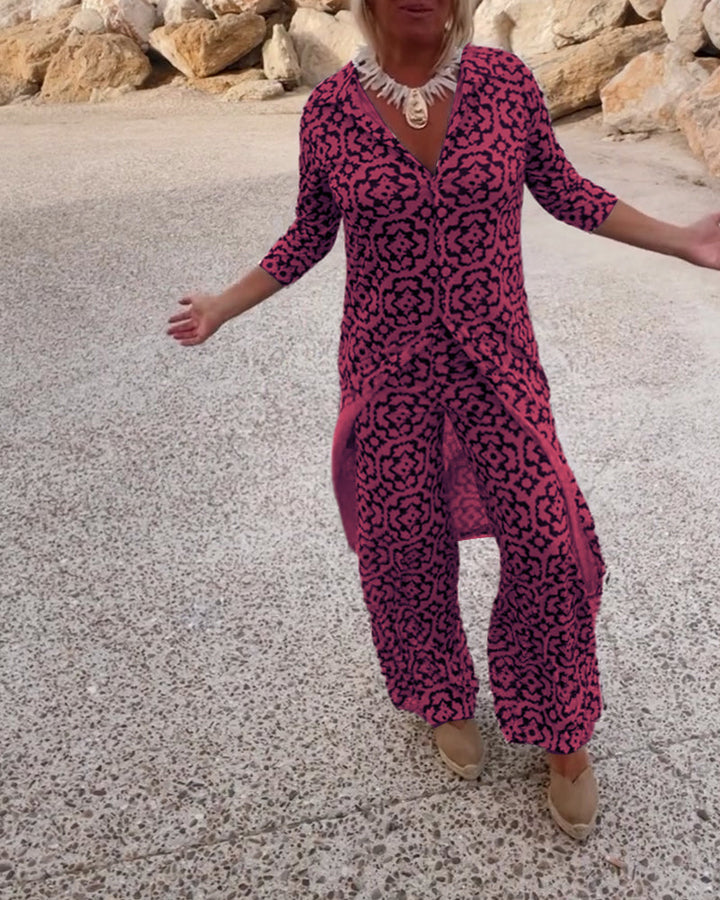 Livia | Vintage Printed Blouse &amp; Pants Set