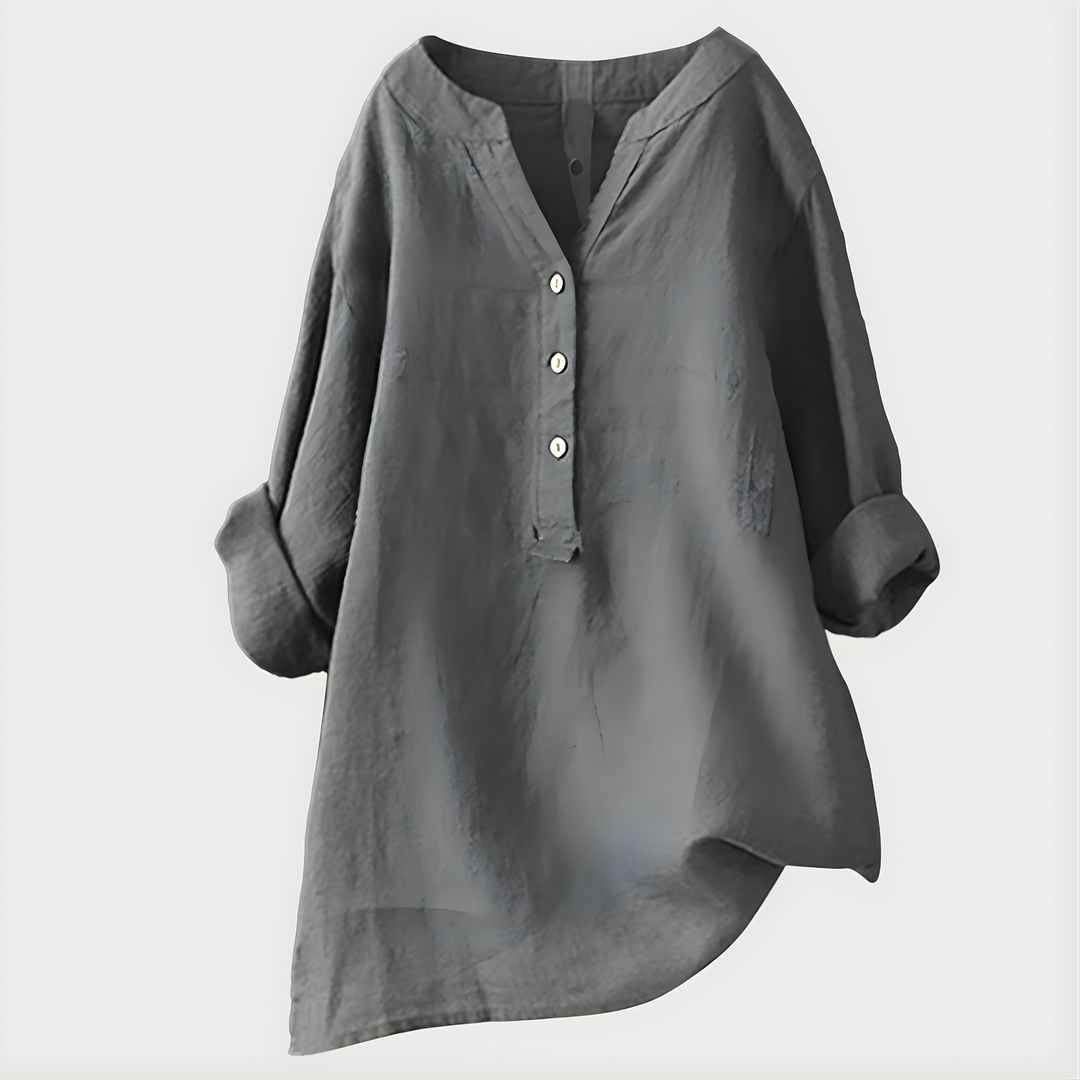 Veronique | Elegant Cotton-Linen V-Neck Blouse