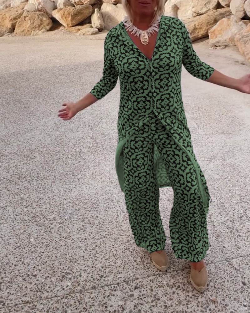 Livia | Vintage Printed Blouse &amp; Pants Set
