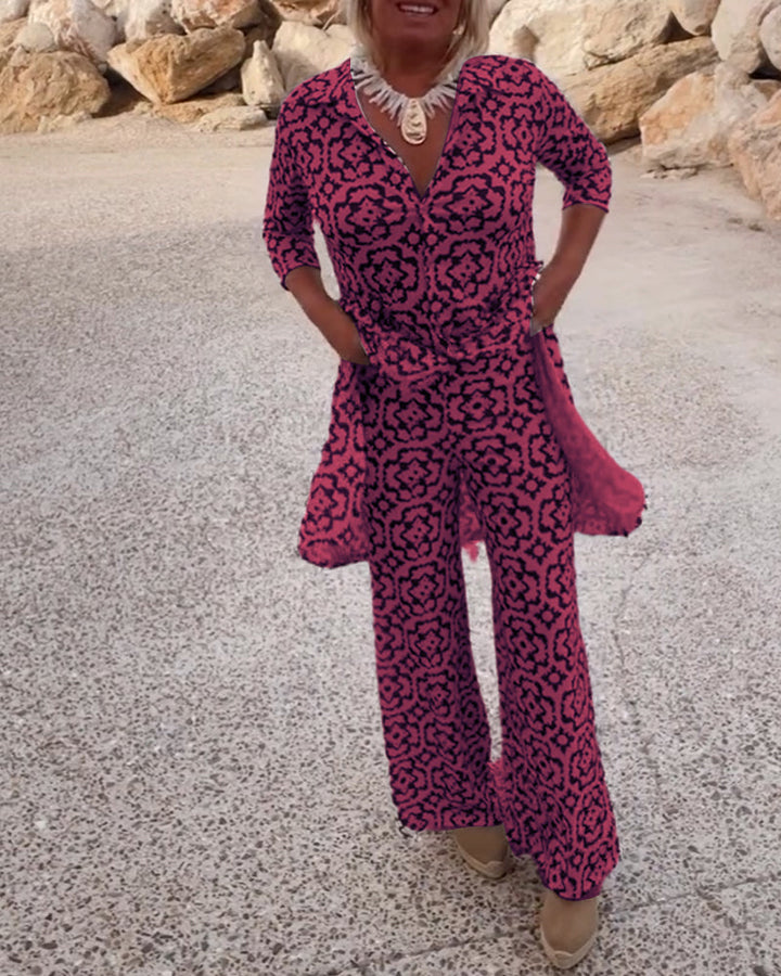 Livia | Vintage Printed Blouse &amp; Pants Set