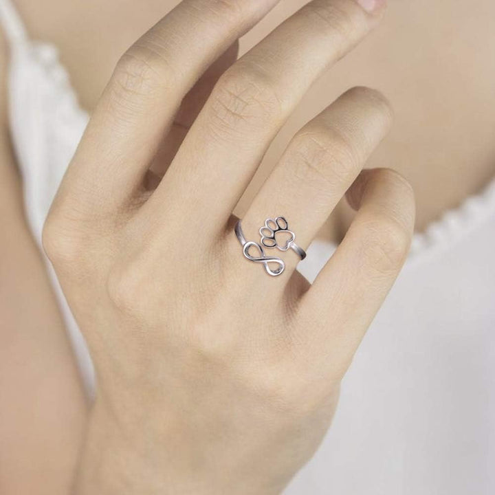 Handcrafted Paw &amp; Heart Ring – Adjustable 925 Sterling Silver