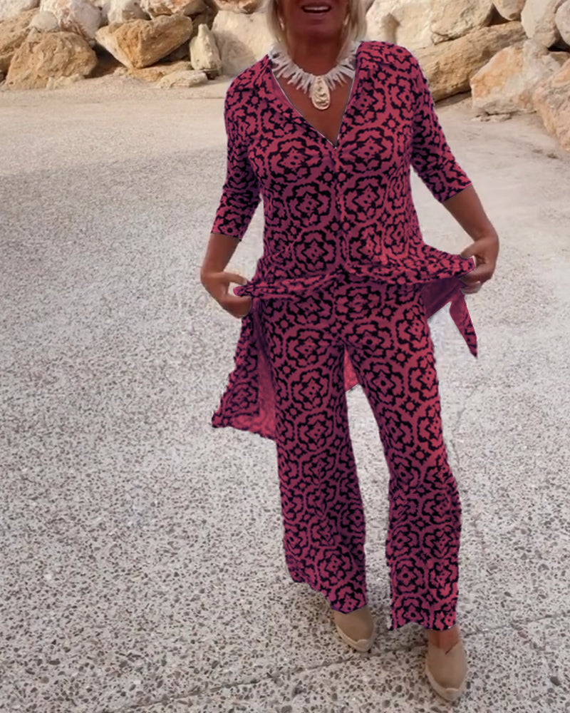 Livia | Vintage Printed Blouse &amp; Pants Set
