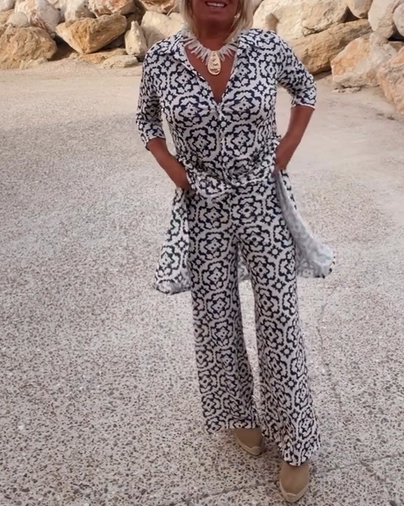 Livia | Vintage Printed Blouse &amp; Pants Set