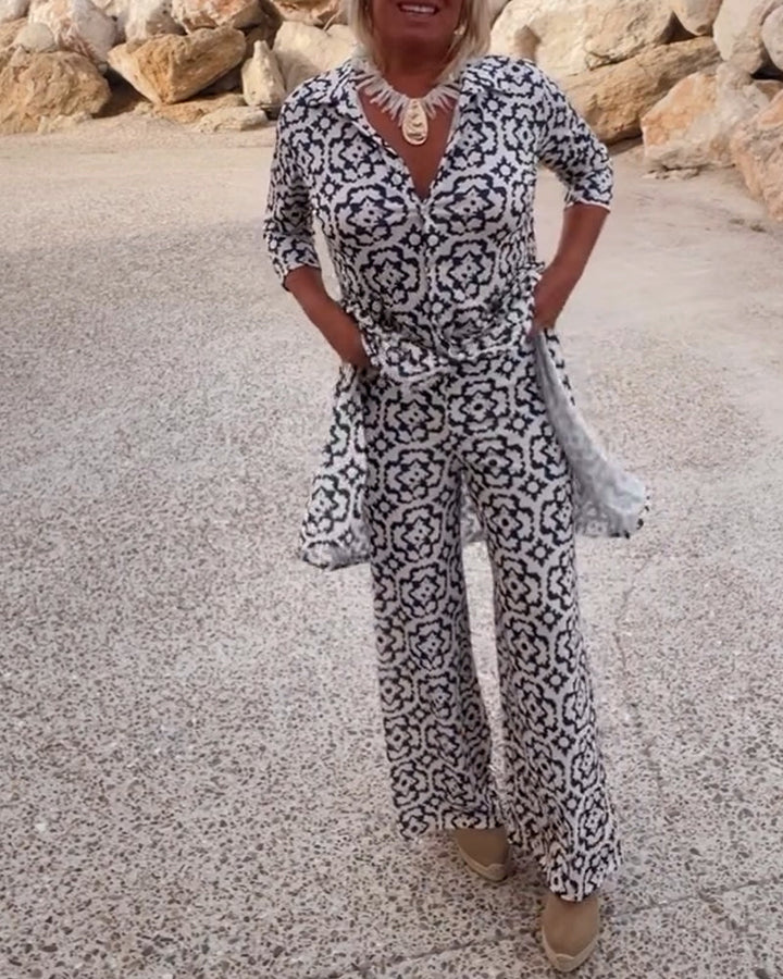 Livia | Vintage Printed Blouse &amp; Pants Set