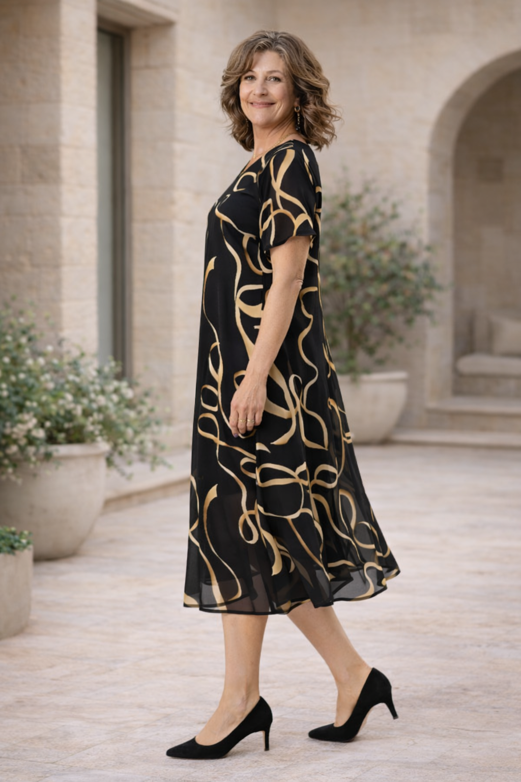 Emma | V-Neck White Midi Dress with Relaxed Fit