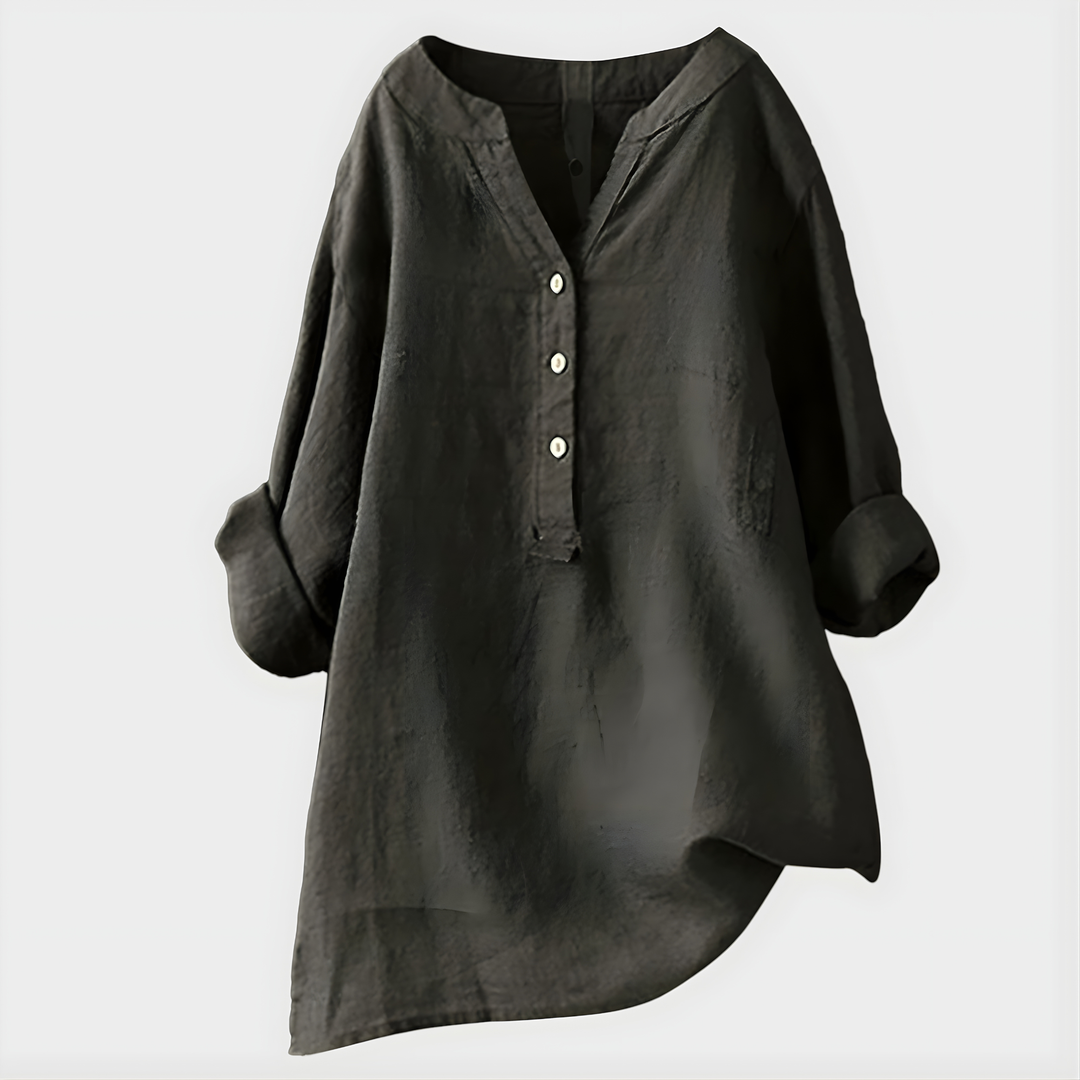 Veronique | Elegant Cotton-Linen V-Neck Blouse
