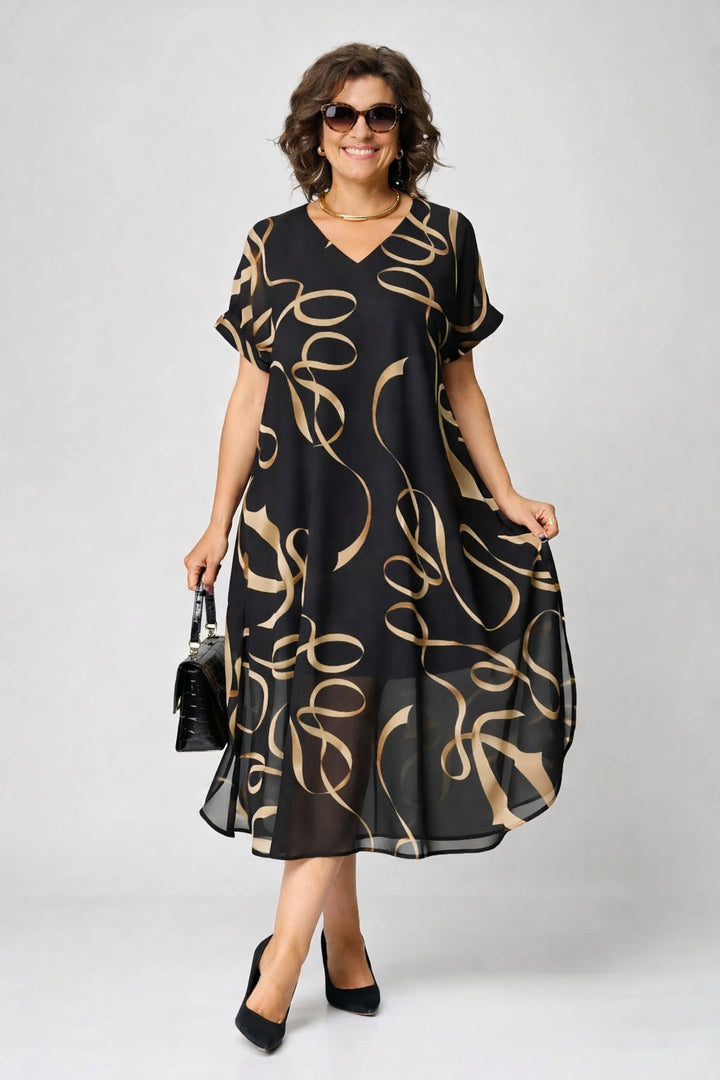 Emma | V-Neck White Midi Dress with Relaxed Fit