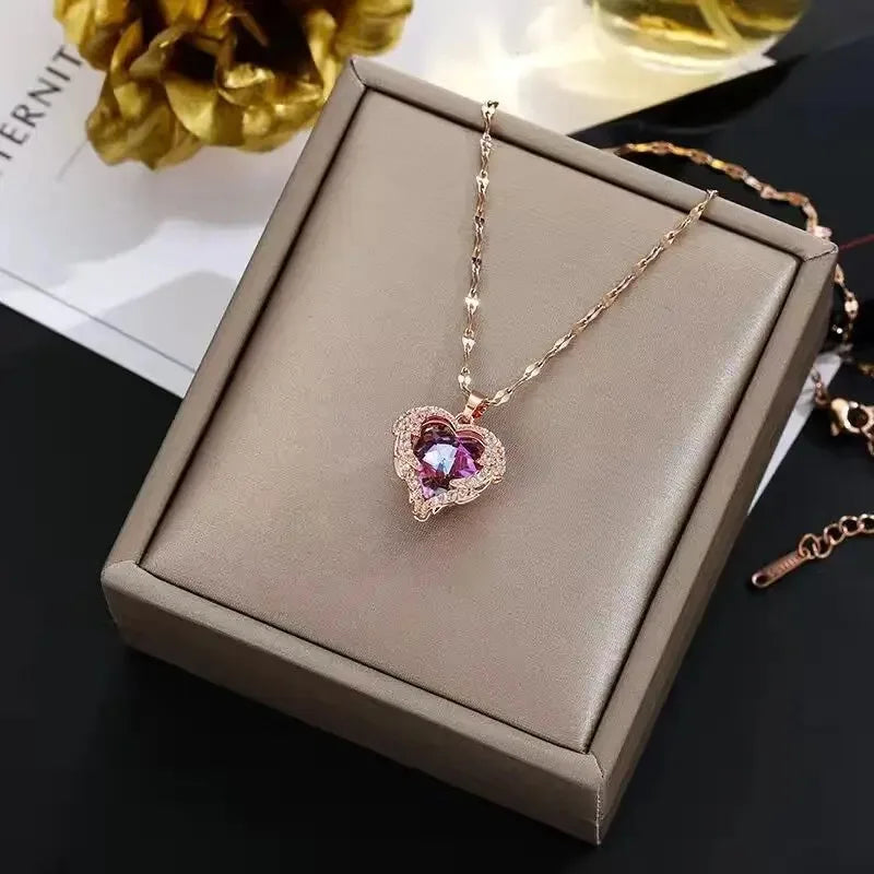 Crystal Ocean Heart Pendant Necklace