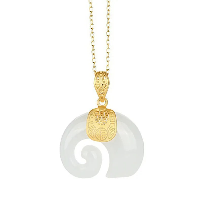 Hetian Jade Elephant Pendant Necklace – 18K Gold Plated Chain for Women