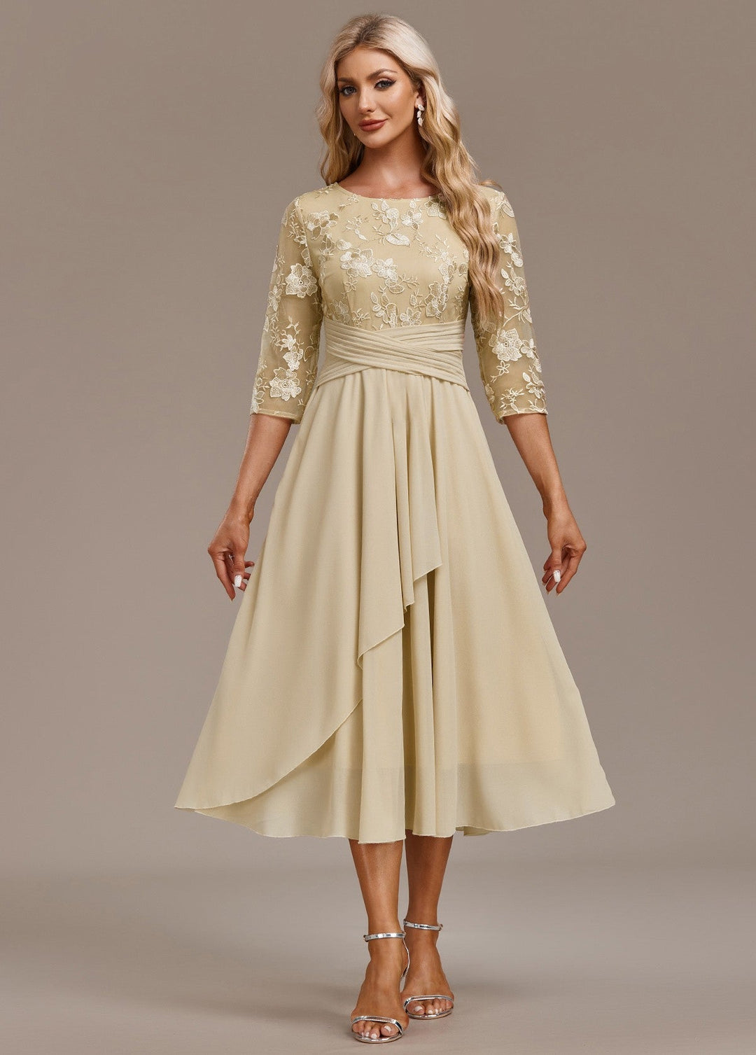 Sophie - Navy Lace Short Sleeve Round Neck Dress