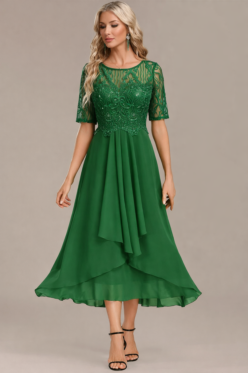 Sophie - Navy Lace Short Sleeve Round Neck Dress