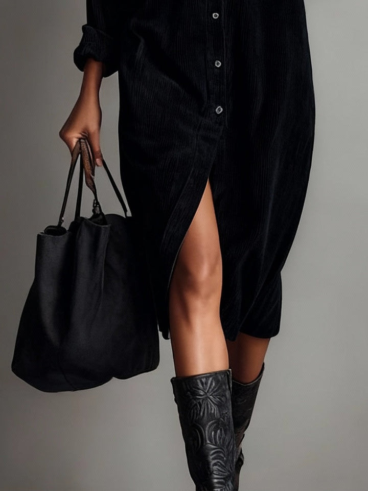 Margaret | Corduroy Button Midi Dress