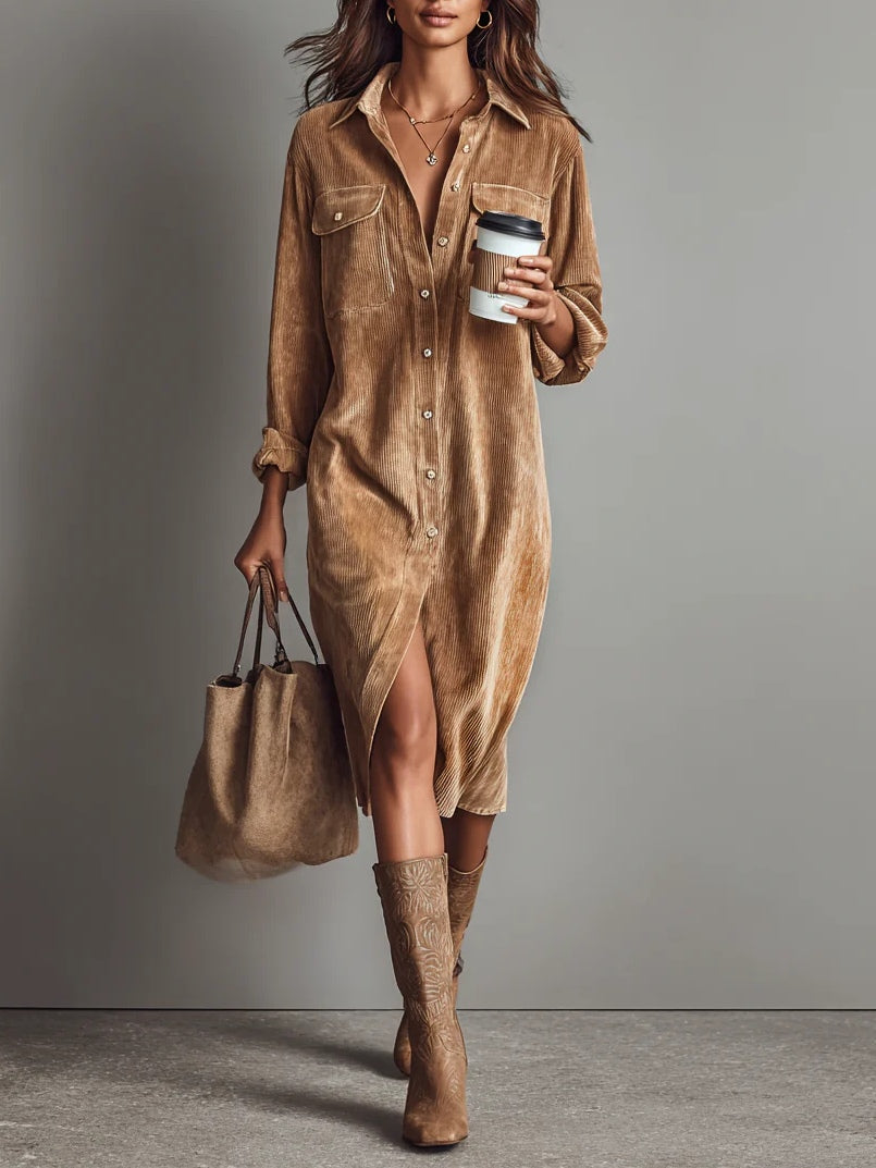 Margaret | Corduroy Button Midi Dress