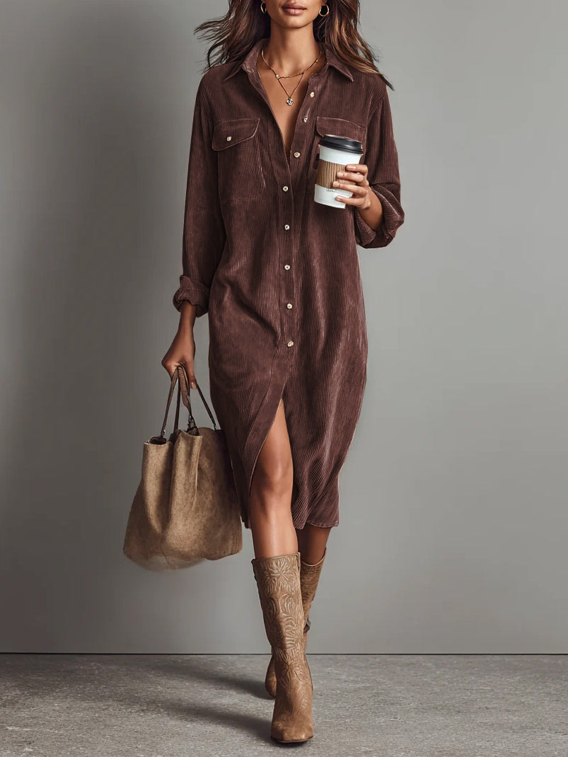 Margaret | Corduroy Button Midi Dress