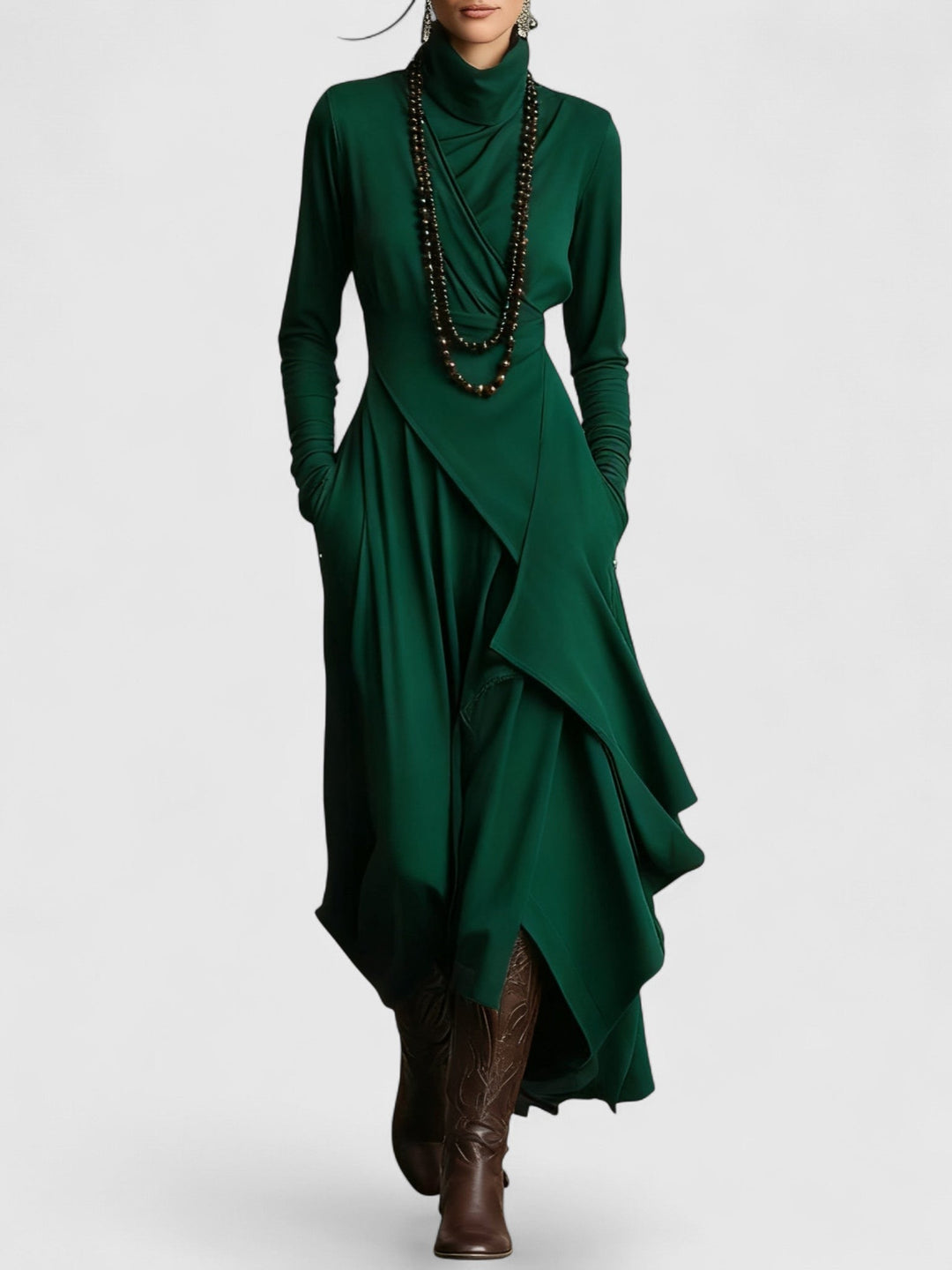 Janice - High neck Asymmetrical Pleated Maxi Dress