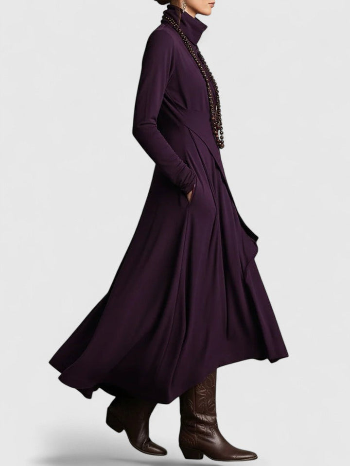 Janice - High neck Asymmetrical Pleated Maxi Dress