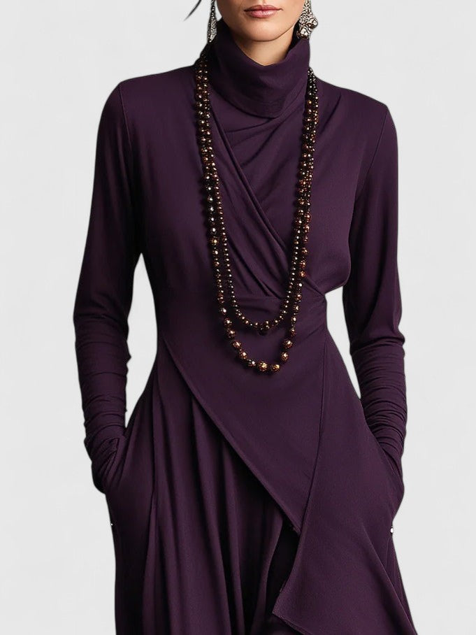 Janice - High neck Asymmetrical Pleated Maxi Dress