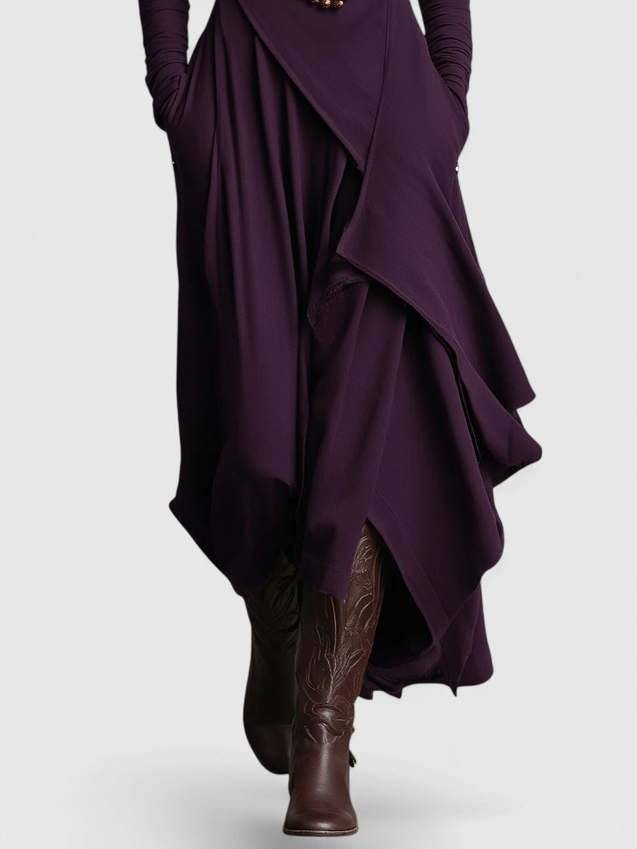 Janice - High neck Asymmetrical Pleated Maxi Dress