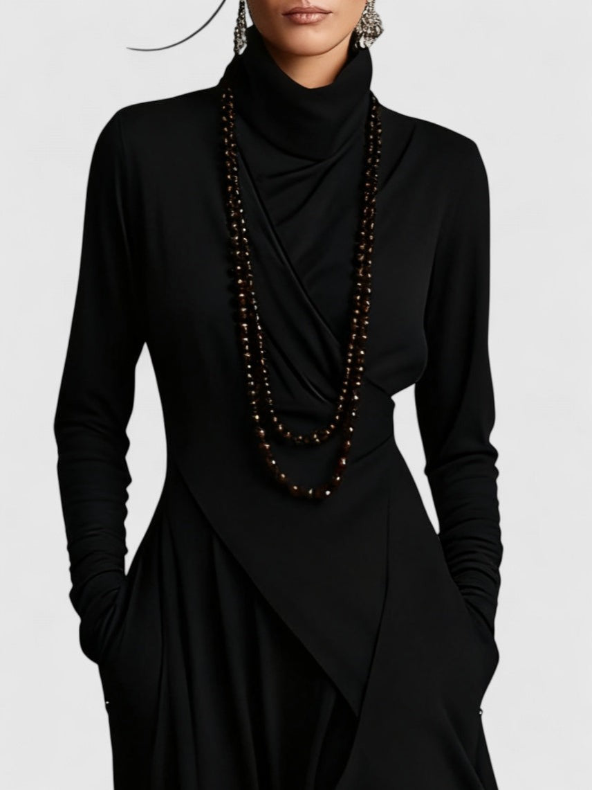 Janice - High neck Asymmetrical Pleated Maxi Dress