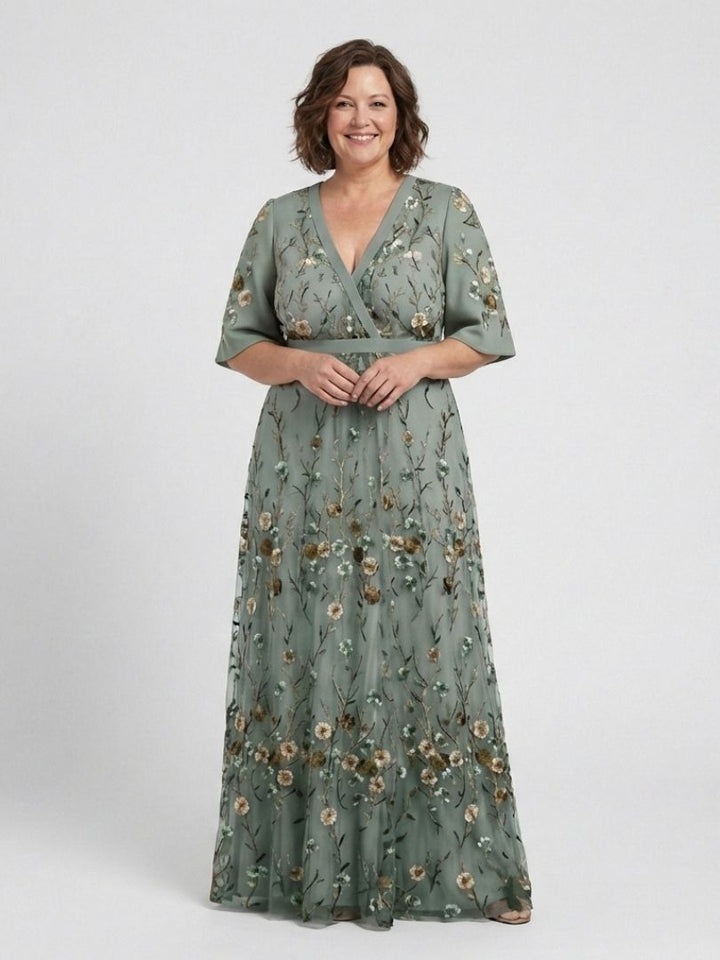 Eva | Floral V Neck Short Sleeve Maxi Dress