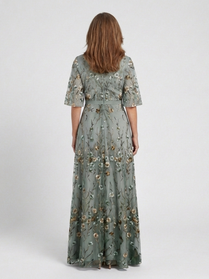 Eva | Floral V Neck Short Sleeve Maxi Dress