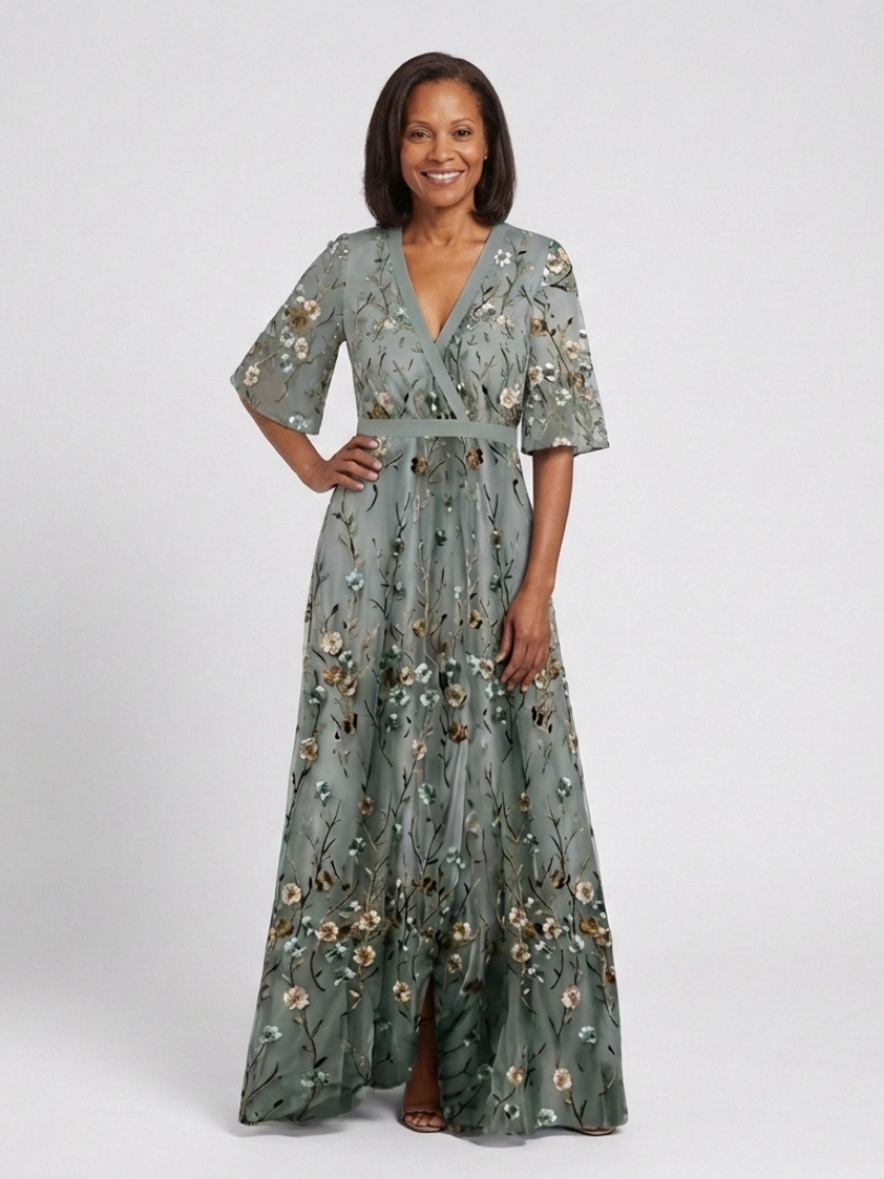 Eva | Floral V Neck Short Sleeve Maxi Dress