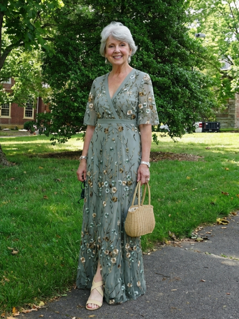 Eva | Floral V Neck Short Sleeve Maxi Dress