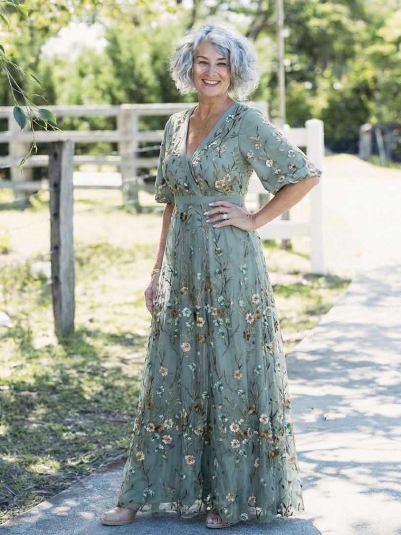 Eva | Floral V Neck Short Sleeve Maxi Dress