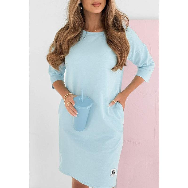 Hannah | Round Neck 3/4 Sleeve Dress with Pockets