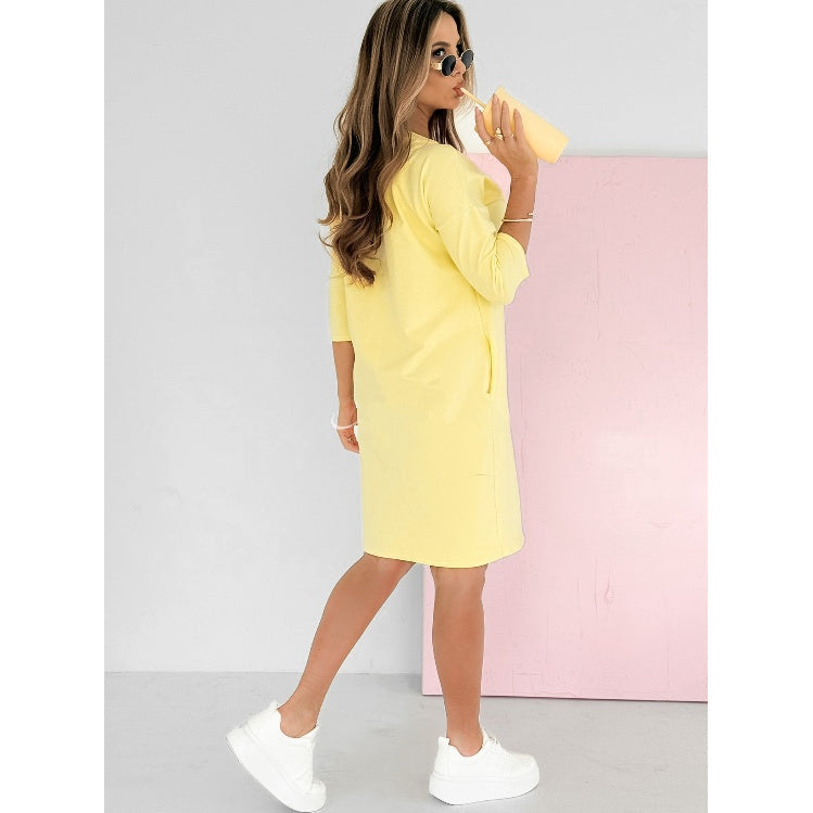 Hannah | Round Neck 3/4 Sleeve Dress with Pockets
